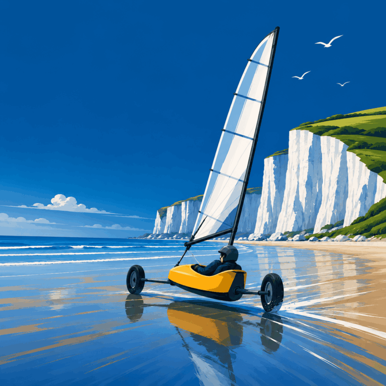 Lire la suite à propos de l’article Char à voile sur la Côte d&rsquo;Albâtre : vitesse, vent et sable à marée basse