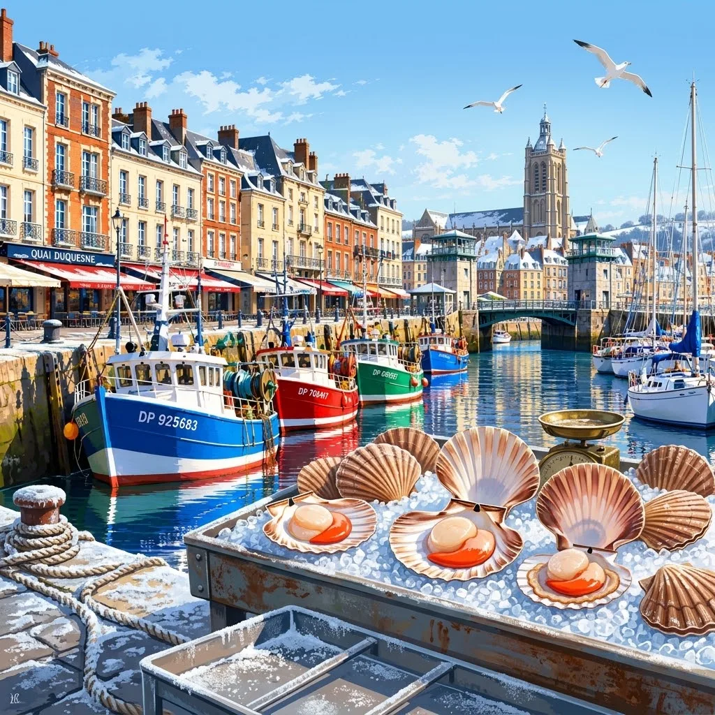 Coquilles Saint-Jacques du port de Dieppe pour un repas de fête normand