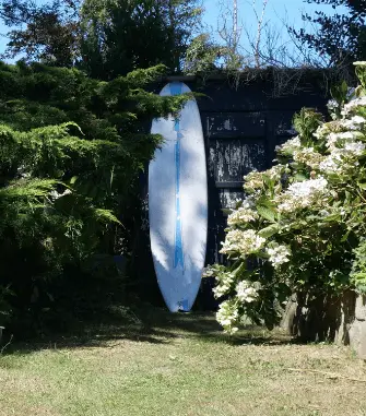 Longboard BIC mis à disposition des voyageurs du gîte Le Carré Vue Mer à Pourville-sur-Mer, idéal pour profiter des vagues de la Côte d'Albâtre